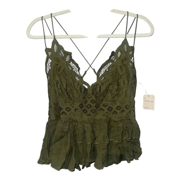 Free People Adella Olive Green Lace Cami, Large - Picture 2 of 9